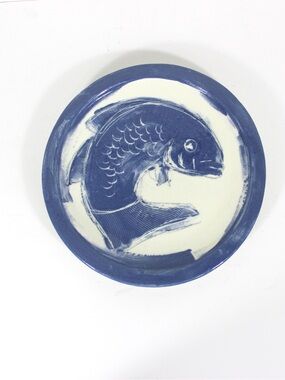 Vintage Hand Painted Fish Pottery Plate